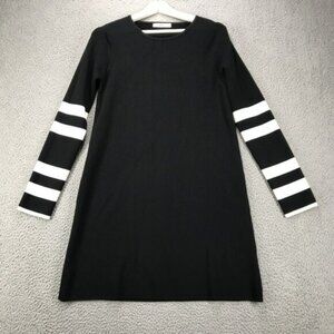 ZARA Knit Dress Womens Size‎ Medium Black White Striped Sleeve Pullover Sweater